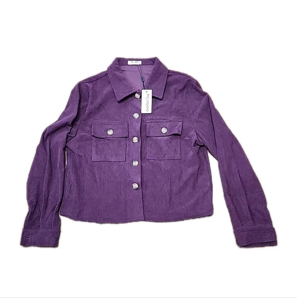 NWT Zeagoo Women's Cropped Corduroy Shacket Burgundy Ribbed Corduroy Size Medium